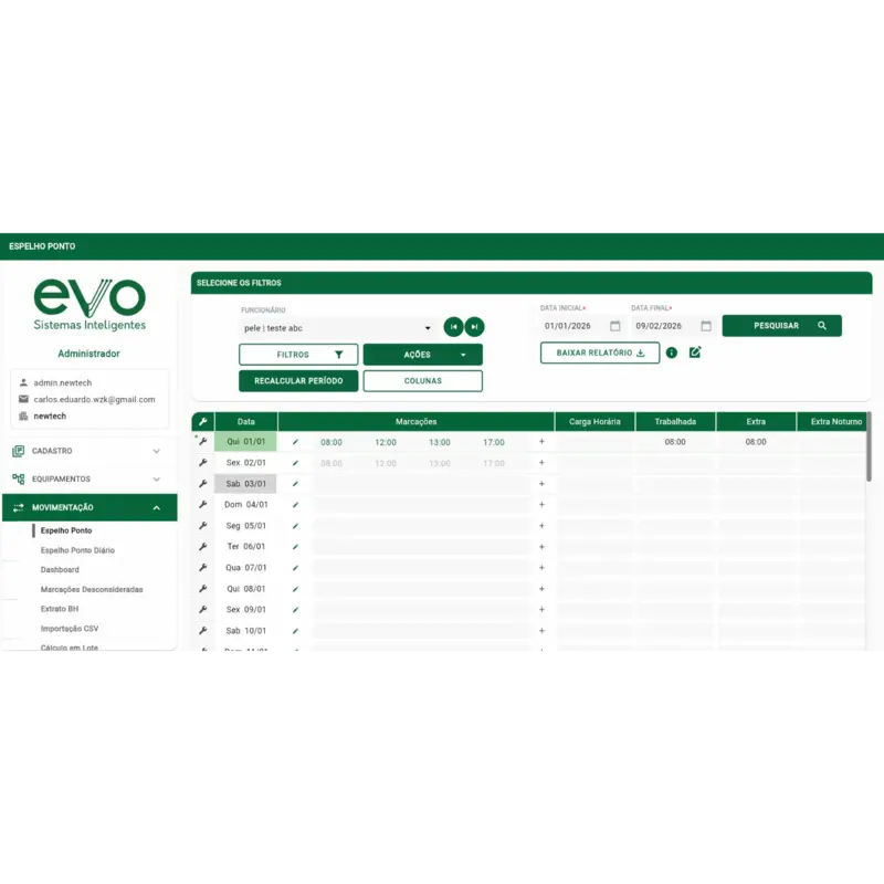 Sistema de Gestão EVO — aplicativo de registro de ponto coletivo